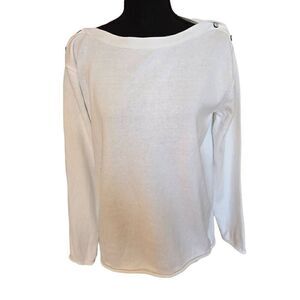 Blanc du Nil Women's Minimalist Boat Neck Long Sleeves Cotton Sweater Medium